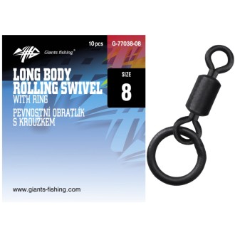 Pevnostní obratlík s kroužkem Giants Fishing Long Body Rolling Swivel with Ring vel.8 10ks