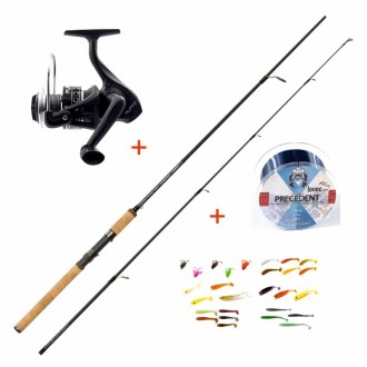 Přívlačový set Mistrall Lamberta XR Spin 2,70m 5-20g s navijákem,vlascem a gumovými nástrahami