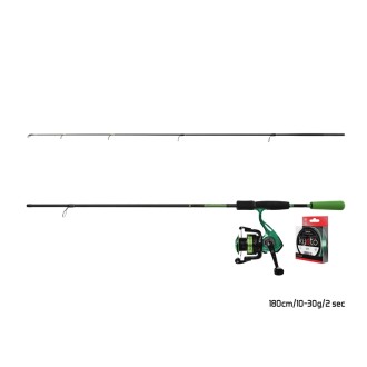 Přívlačový set Delphin GreenSpin prut Wasabi Spin 2,40m 10-30g + naviják Elixír 3000