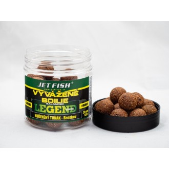 Vyvážené Boilie Jet Fish Legend Range Kořeněný tuňák - Broskev 250ml