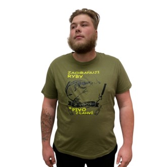 Pánské triko LK Baits Khaki Zachraňuji ryby